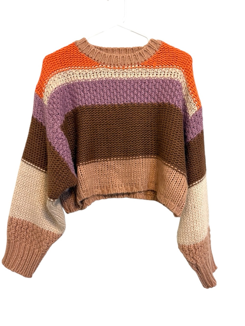 HerringStones Colorblock Chunky Knit Cropped Sweater Size Small Boho Fall